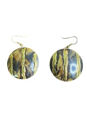 Hand Crafted Gold Textured Round Drop Earrings - Copper and Brass